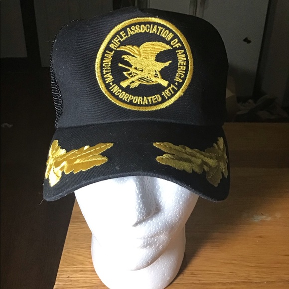 VTG NRA National Rifle Association 80s Black Gold Cap USA Trucker Snapback Hat - Picture 2 of 8